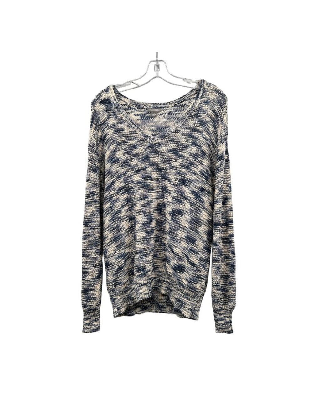 Falls Creek Blue/Cream Knit Sweater V-Neck Womens Size Large